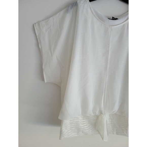 I.N. Studio Women's Blouse Sheer Bat sleeve Smocked Waist Ruffled White Size XL - Picture 5 of 7